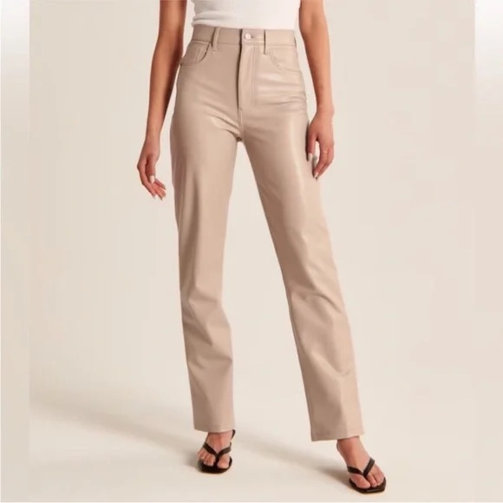 Abercrombie 90s Straight Faux Leather Pants Taupe High Rise Size 31